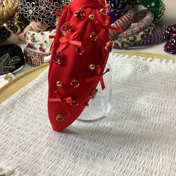 Red or Purple Headband with Rhinestones & Bows Hairstyle NWOT - Picture 6 of 6